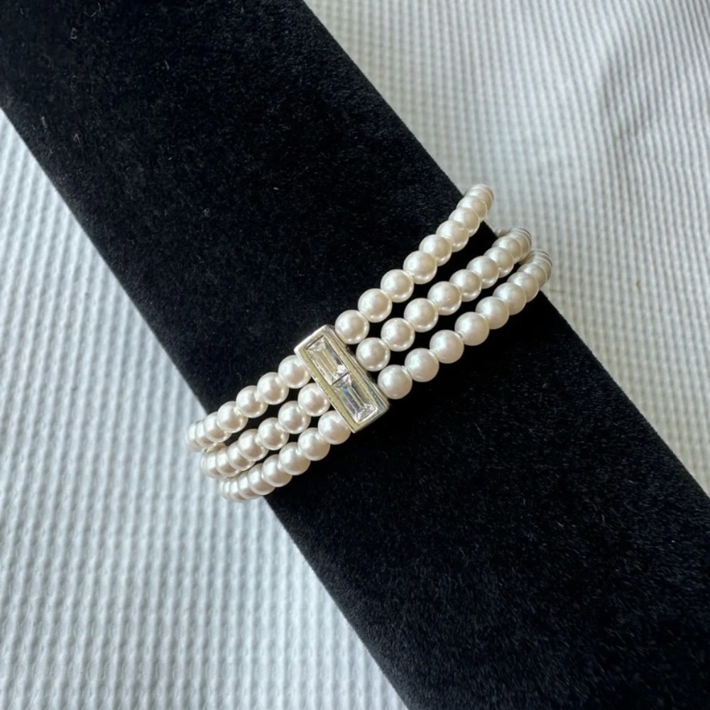 Napier Ivory Pearl-Style Triple Strand Necklace with Gold-Tone Clasp